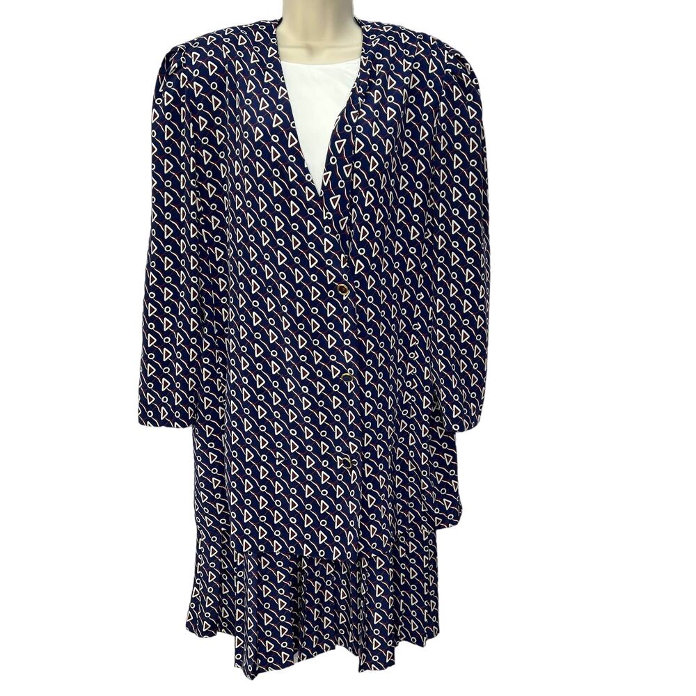 Vintage Liz Roberts Drop Waist Dress Modesty Inset 2 Piece Navy Blue Size 16/XL
